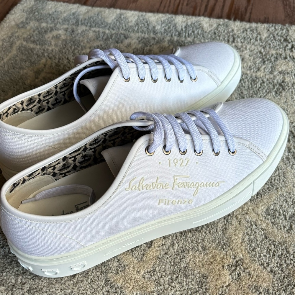 Salvatore Ferragamo Men’s White Canvas Sneakers